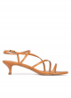 Strappy mid heel sandals in camel leather