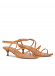 Strappy mid heel sandals in camel leather