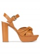 Block heel platform sandals in camel leather
