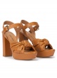 Block heel platform sandals in camel leather