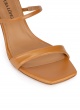 Camel leather ankle strap mid heel sandals