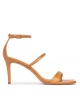 Camel leather ankle strap mid heel sandals