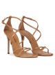 Strappy high heel sandals in camel leather