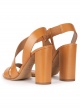 Strappy high block heel sandals in camel leather