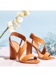 Strappy high block heel sandals in camel leather