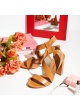 Strappy high block heel sandals in camel leather