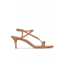 Strappy mid-heeled sandals in camel leather Pura López