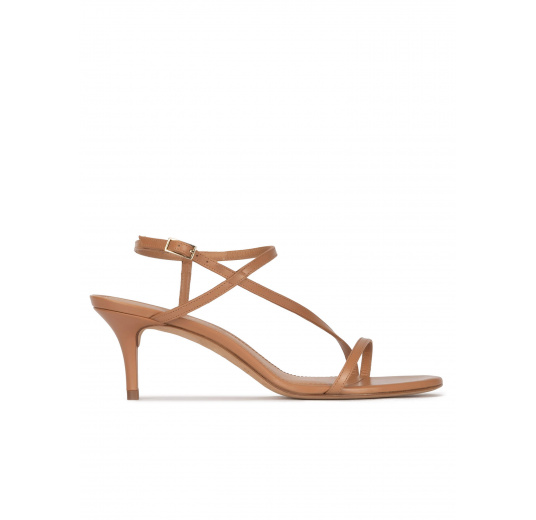 Strappy mid-heeled sandals in camel leather Pura López