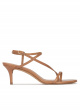 Strappy mid-heeled sandals in camel leather