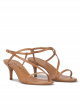 Strappy mid-heeled sandals in camel leather