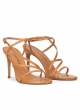 Strappy high-heeled sandals in camel leather