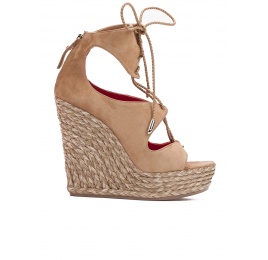 Sandalias de cuña en ante arena Pura López