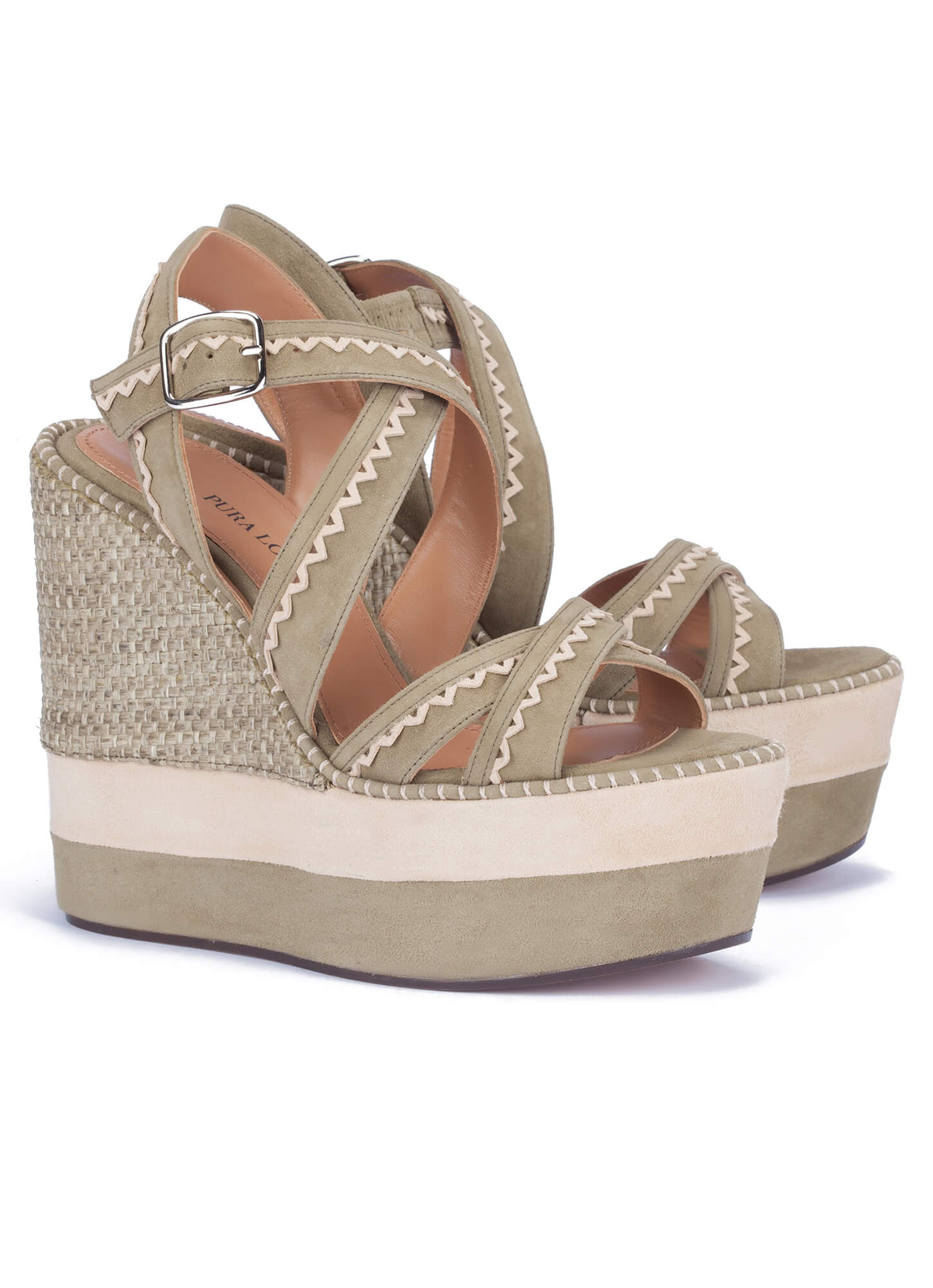 Sandalias de plataforma en ante kaki - tienda de zapatos Pura López