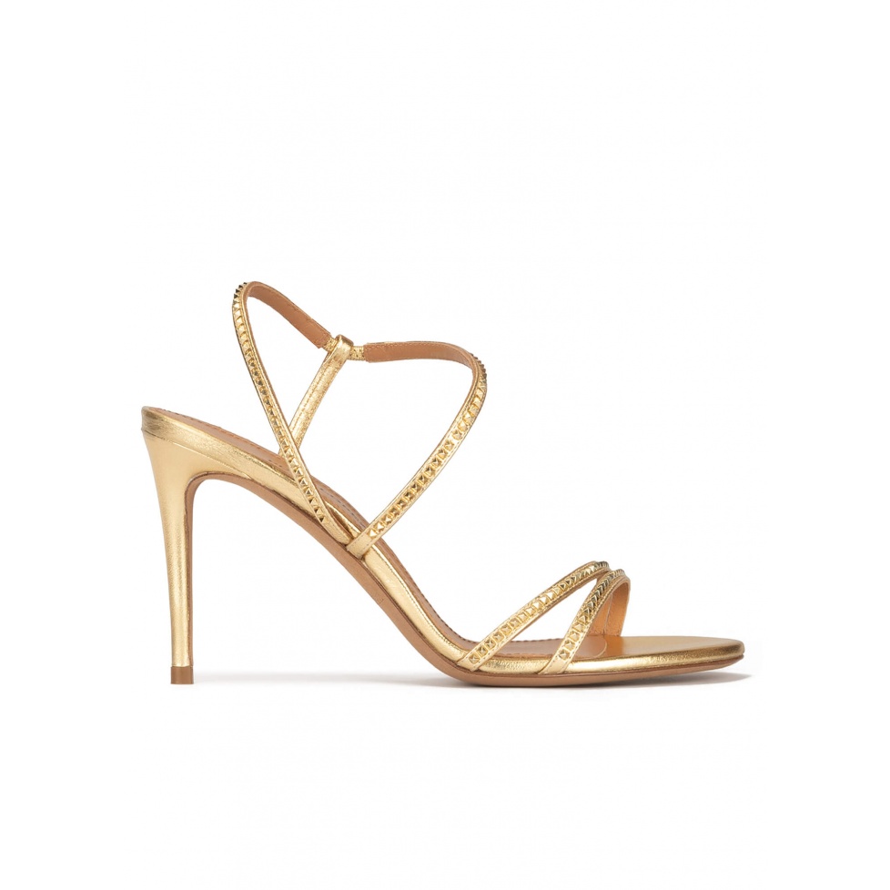 High stiletto heel sandals in gold leather