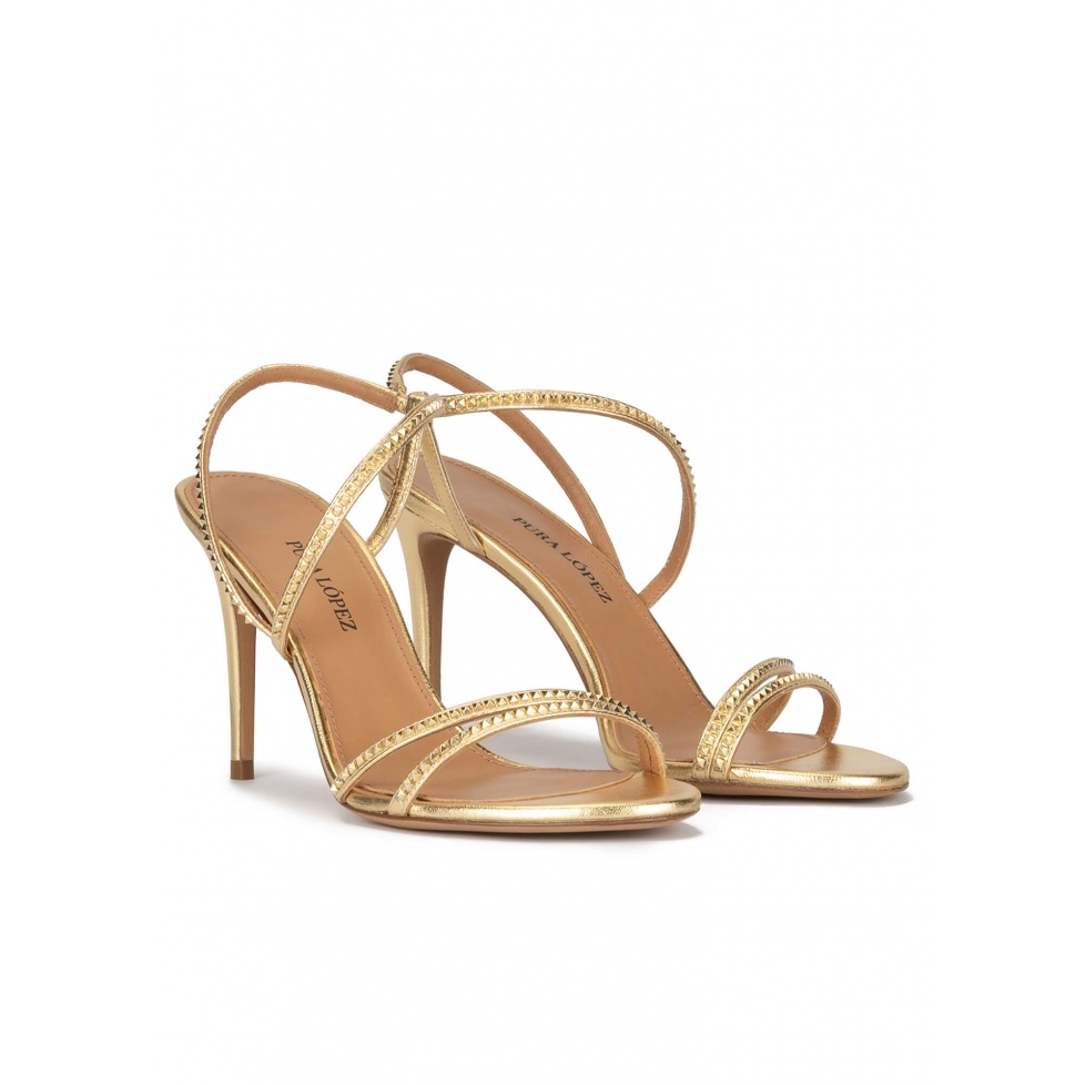 High stiletto heel sandals in gold leather