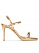 Crystal embellished platform high heel sandals in gold leather