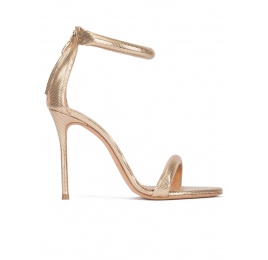 Gold party high heel sandals in textured leather Pura López