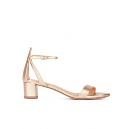 Strappy mid block heel sandals in gold metallic leather Pura López