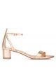 Strappy mid block heel sandals in gold metallic leather