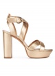 Golden strappy platform high block heel sandals in nappa leather