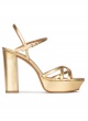 Multi-strap platform high block heel sandals in gold leather