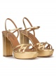 Multi-strap platform high block heel sandals in gold
