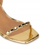 Crystal-embellished mid heel sandals in gold leather