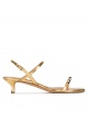 Crystal-embellished mid heel sandals in gold metallic leather