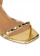 Sandales à talons moyens en cuir doré à cristaux