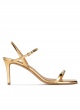 Crystal-embellished mid heel sandals in gold leather