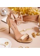 Ankle-strap high heeled sandals in gold metallic leather