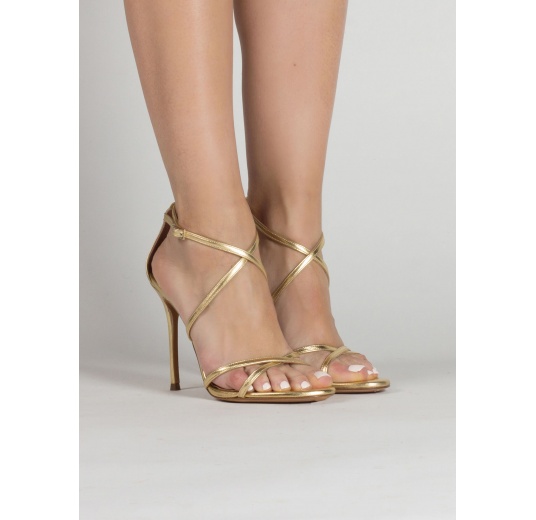 Gold leather strappy high heel sandals Pura López