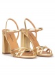 Gold high block heel sandals in metallic leather