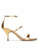 Ankle-strap mid heel sandals in mirrored gold leather