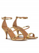 Ankle-strap mid heel sandals in mirrored gold leather
