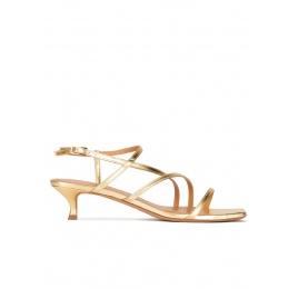Gold leather strappy mid heel sandals Pura López