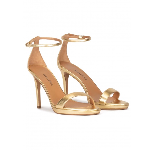 Ankle strap platform high heel sandals in gold leather Pura López