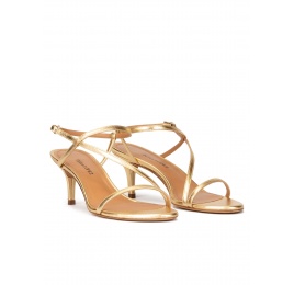 Strappy mid stiletto heel sandals in gold leather Pura López