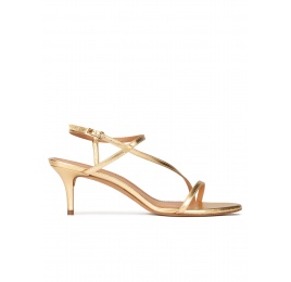 Strappy mid stiletto heel sandals in gold leather Pura López