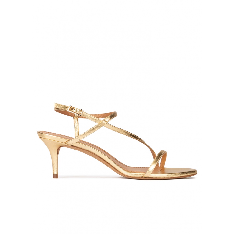 Strappy mid stiletto heel sandals in gold leather