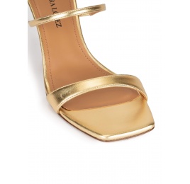 Ankle strap mid heel sandals in gold leather Pura López