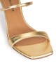 Ankle strap mid heel sandals in gold leather