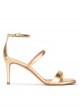 Ankle strap mid heel sandals in gold leather