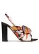 High block heel sandals in floral print fabric with bow detail
