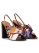 High block heel sandals in floral print fabric with bow