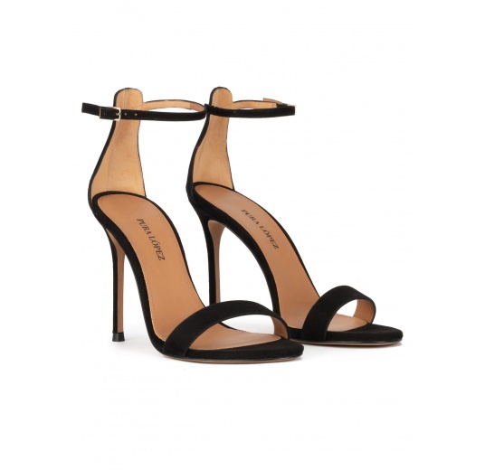 Black suede ankle strap high heel sandals Pura López