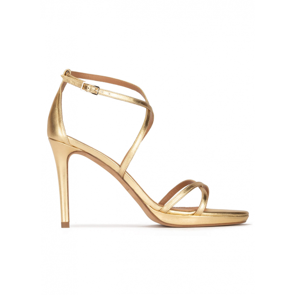 Gold leather platform stiletto heel sandals