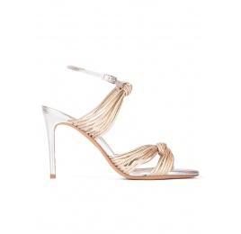 Knotted high-heeled sandals in gold metallic leather Pura López