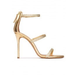 High heel sandals in gold metallic leather and glitter Pura López
