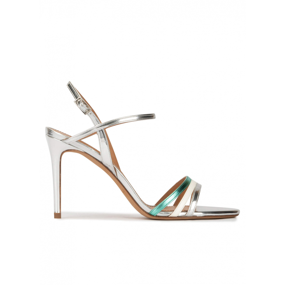 Multcolored high stiletto heel sandals in metallic leather